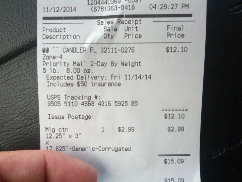 1979 Ford F-150 - A USPS sales receipt dated 11/12/2014 shows shipping details and costs, including a tracking number.