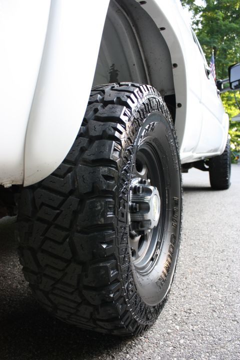 2006 Chevrolet Silverado 2500 - White 2006 Chevrolet Silverado 2500 pickup truck's front wheel and fender detail.