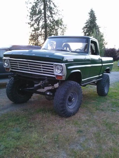 1967 Ford F-250 - This lifted 1967 Ford F-250 pickup truck features oversized tires and a raised suspension system.