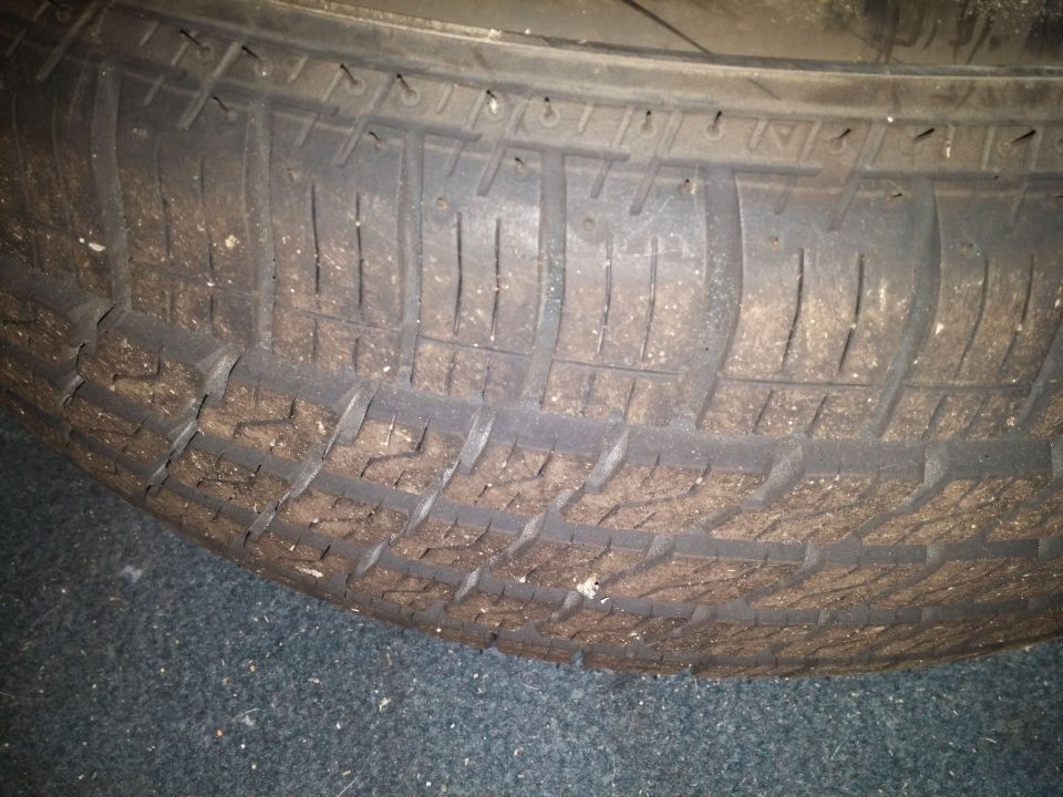 Close-up photo of a tire tread surface