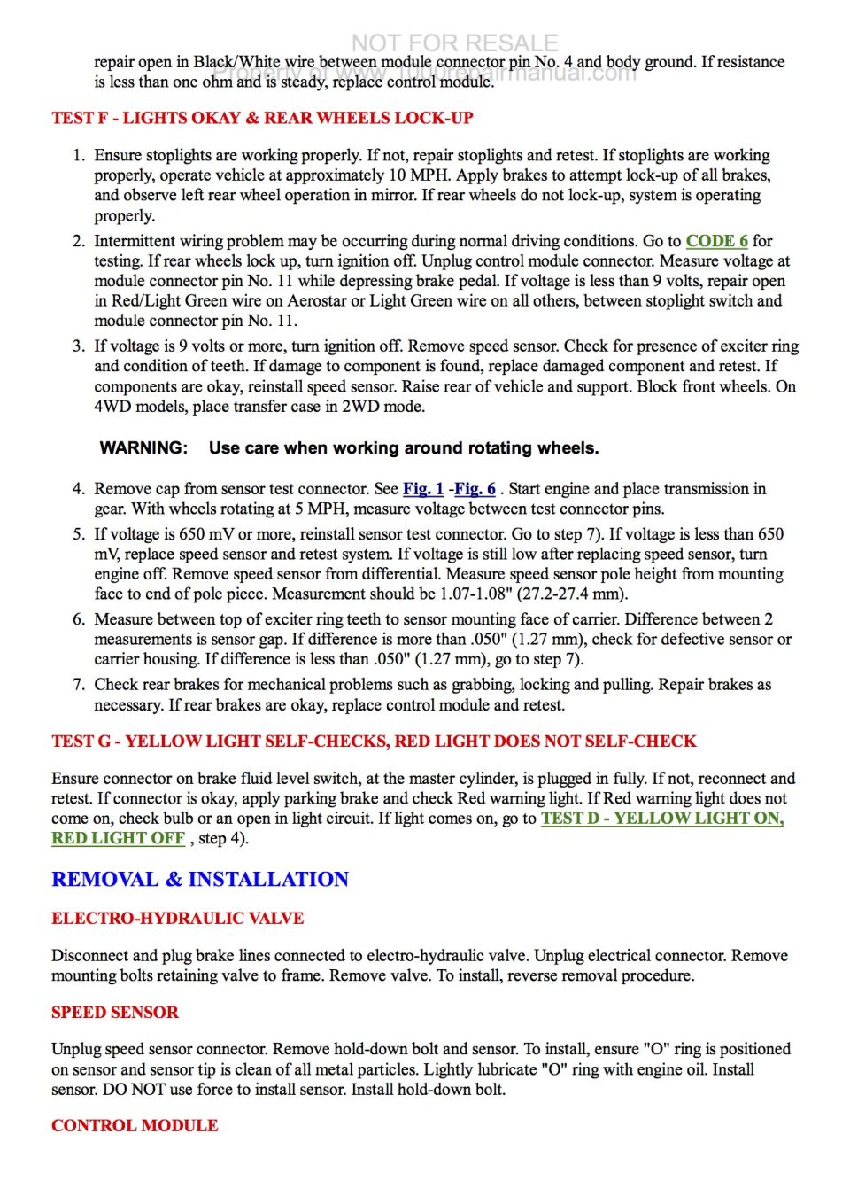 Page from a vehicle repair manual detailing brake system diagnostics and troubleshooting.