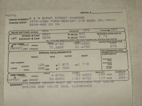 1972 Ford Ranchero - Crane blower cam card 'Stage II'