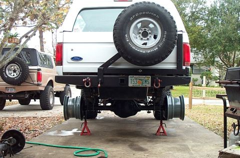 1995 Ford Bronco - That spare is a 35x12.50 BFG MT on a stock 15x7 steel wheel. At about 20-30 percent tread, it's 33.50" high and weighs 75 lbs.
