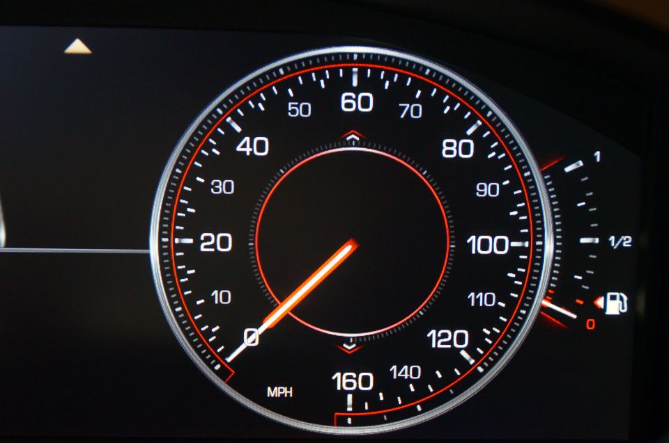 Digital speedometer showing 160 MPH with fuel gauge on the right.