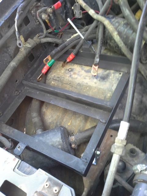 1993 Ford Bronco - This orientation didn't work out so well. Hood hit the battery post and burned a hole in the metal.
