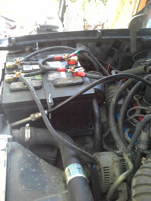 1993 Ford Bronco - Final location with 1/0 welding wire. I used marine type terminals so I could borrow a battery for the tractor, or disconnect them and weld…