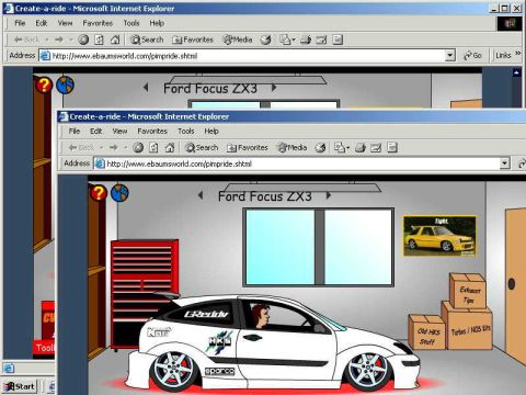 1989 Ford Escort - A digital rendering of a modified Ford Focus ZX3 is shown in a garage setting.