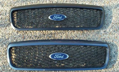 1998 Ford Crown Victoria - Top: OEM 2001 "Honeycomb" grille. Bottom: 2001 grille w/the trim painted Med. Wedgewood Blue.