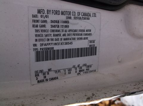 1974 Dodge Challenger - This vehicle identification plate indicates a manufacturing date of January 2001.