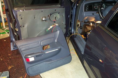 1998 Ford Crown Victoria - The driver's side, wired up and ready to be reassembled.