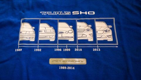 1993 Ford Taurus - Graphic displays evolution of Ford Taurus SHO models with years 1989, 1992, 1996, 1999, 2010, and 2013.