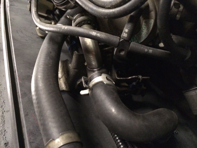Engine bay with hoses and pipes