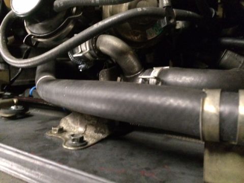 1988 Suzuki Samurai - Close-up view of hoses and clamps within an engine bay.
