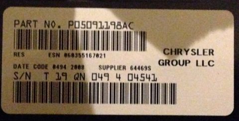 2000 Ford Crown Victoria - Part identification label shows part number P05091198AC and date code 2008.