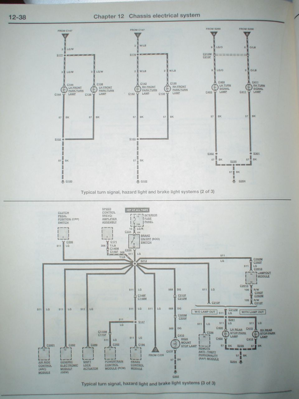 Manual page 12-38 turn signal, hazard light and brake light wiring diagrams, 2 and 3 of 3