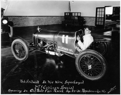 1909 Ford Model T - Bob Stilwell in his McCathren Special supercharged race car, appearing in Oil Belt Fair Races Sep. 28-30, 1910.