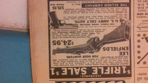 1979 Ford Bronco - This is a newspaper advertisement for firearms. The ad features images of a Colt .45 automatic pistol and a Lee Enfield rifle.