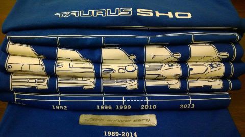 1993 Ford Taurus - Taurus SHO t-shirts display diagrams of various model years, celebrating 25 years from 1989-2014.