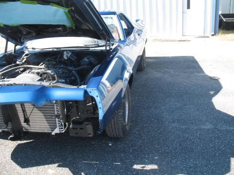 1972 Ford Ranchero - Front end of a 1972 Ford Ranchero disassembled for repair or customization.