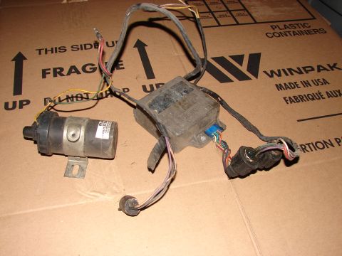 1973 Ford Ranchero - An ignition coil and electronic control module with associated wiring are shown against a cardboard background.