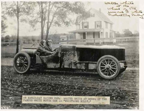 1909 Ford Model T - An early-day racing car, Walter White at the wheel of the famous White Motor Car -- "Whistling Billy."
