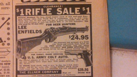 1979 Ford Bronco - This is a newspaper clipping advertising firearms for sale. The ad features a Lee Enfield rifle and a .45 U.S. Army Colt Automatic pistol.