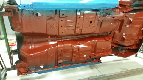 1970 Pontiac Trans Am - The underside of a vehicle chassis is shown after receiving a fresh coat of paint.