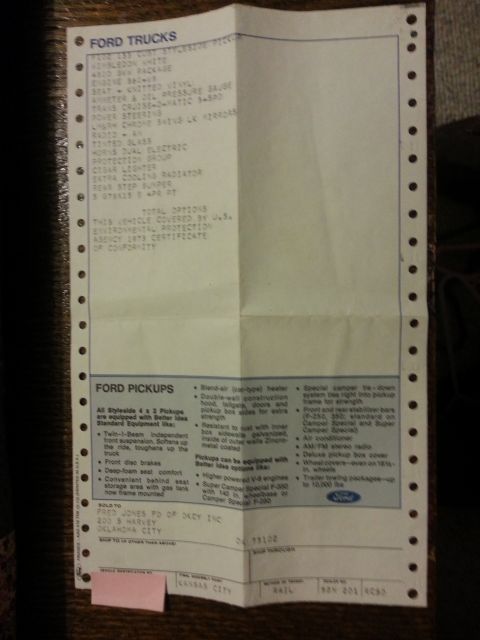 1973 Ford F-100 - Window sticker for a 1973 Ford F-100, listing options and pricing details.