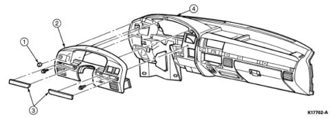 1990 Ford Bronco - Exploded parts diagram of the instrument panel/dashboard assembly with numbered component callouts.