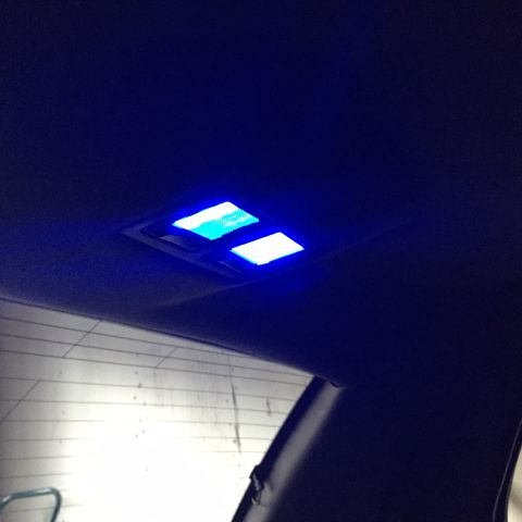 2007 Ford Crown Victoria - Custom blue LED interior dome lights installed in a vehicle.