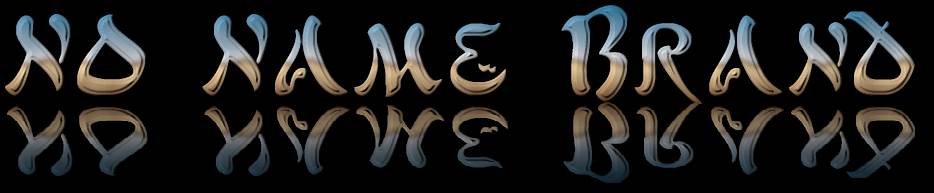 Text reads 'NO NAME BRAND' with reflections on a black background