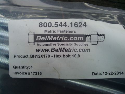 1995 GMC Safari - Label shows product details for metric fasteners, including part number BH12X170, quantity 4, and invoice number 17315.