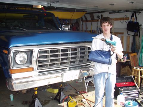 1978 Ford Bronco - My broken arm from drilling a hole for a tow hook, the bit cought and trigger was on lock, and wraped my arm up.