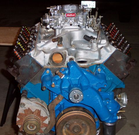 1968 Ford F-100 - Here it is, almost complete. I'm surprised that the engine stand can hold all of that; the cast intake might have pushed it over the edge.