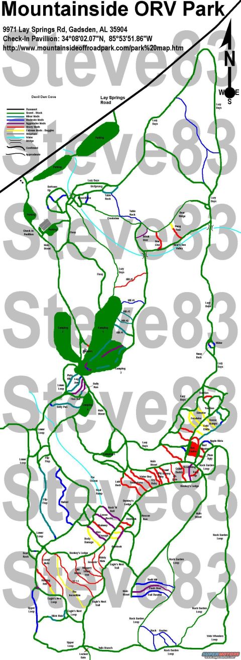 1988 Ford Bronco - Map of Mountainside ORV Park showing trails, terrain, and facilities.