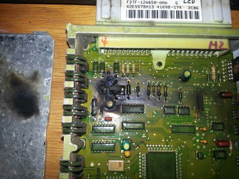 1983 Ford Bronco - '92 EEC Burned, probably due to reversing polarity with jumper cables, based on the exploded diode