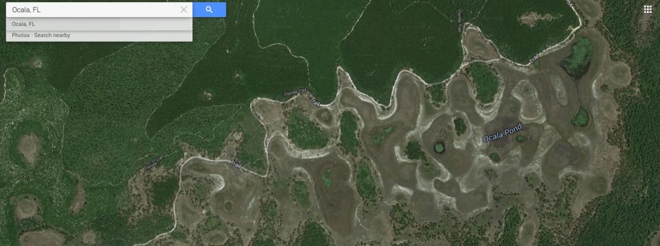 Satellite view of Ocala Pond and Florida Trail in Ocala, Florida