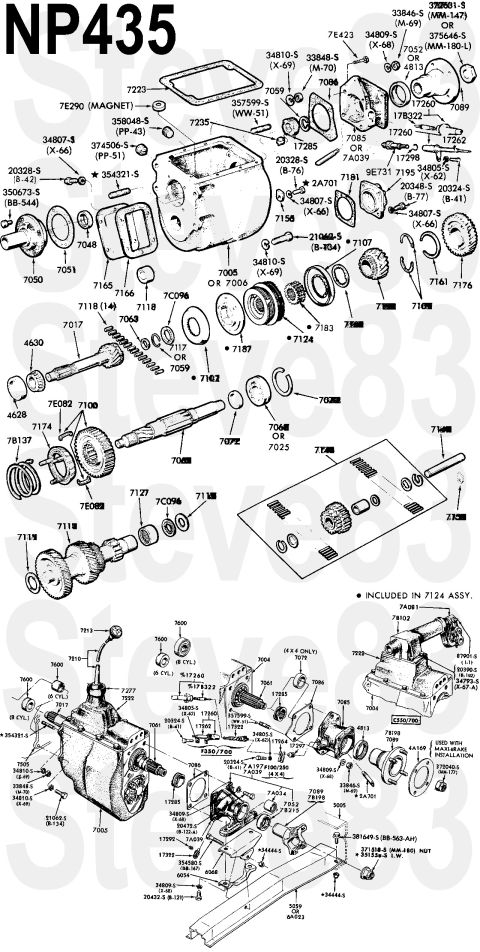 1983 Ford Bronco - New Process 435 Transmission exploded view IF THE IMAGE IS TOO SMALL, click it. See also: [url=http://www.supermotors.net/registry/2742/112…