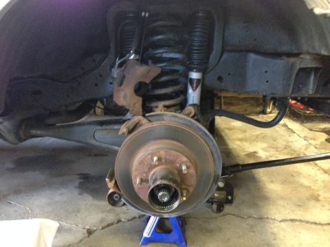 1989 Ford Bronco - Make sure you secure your brake caliper. Don't just have it rest on the radius arm or worse, like have it hang from the brake line!