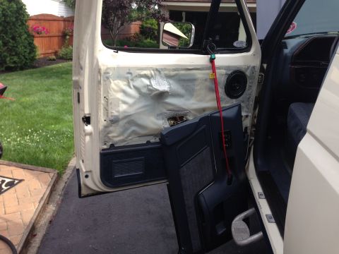 1989 Ford Bronco - Another view of the door panel. Also I peeled some of the plastic to access the speaker. I was careful not to rip it and just used two-side…