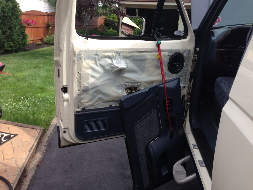 Another view of the door panel.  Also I peeled some of the plastic to access the speaker.  I was careful not to rip it and just used two-sided tape to re-secure it.  The plastic does make a difference in keeping the wind from blowing into the cabin.