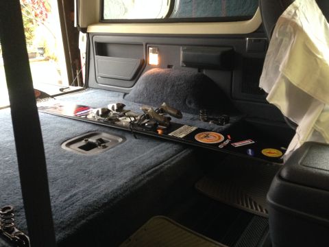 1989 Ford Bronco - Measuring my longest ski to make sure it fits with the seat out. Satisfied it did, I started making measurements.