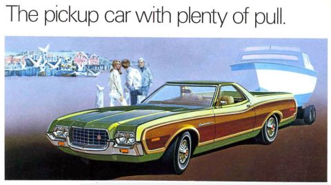 1972 Ford Ranchero - This 1972 Ford Ranchero is shown towing a boat, highlighting its utility.