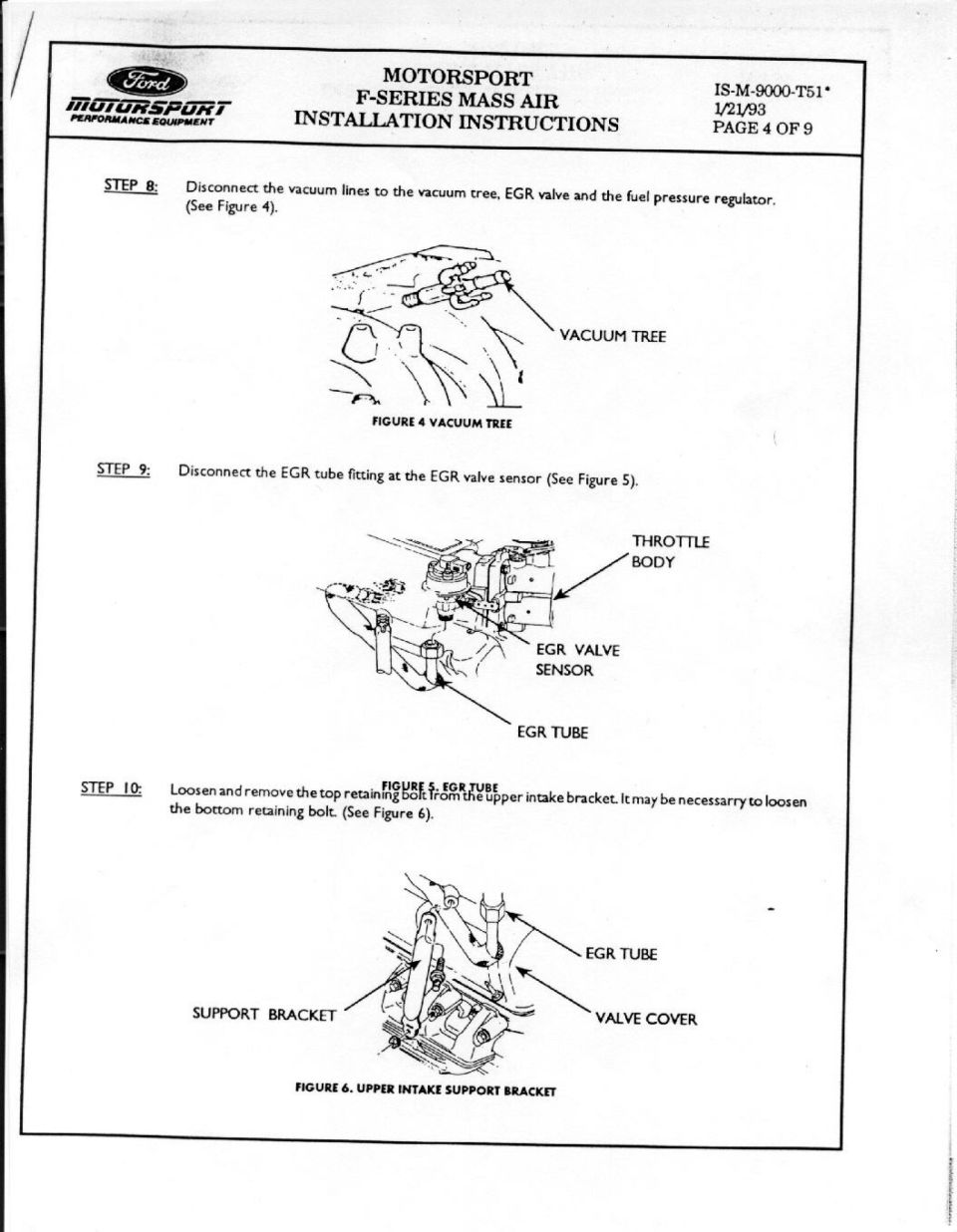 Ford Motorsport F-Series Mass Air install page 4 of 9: vacuum tree, EGR tube, upper intake support bracket