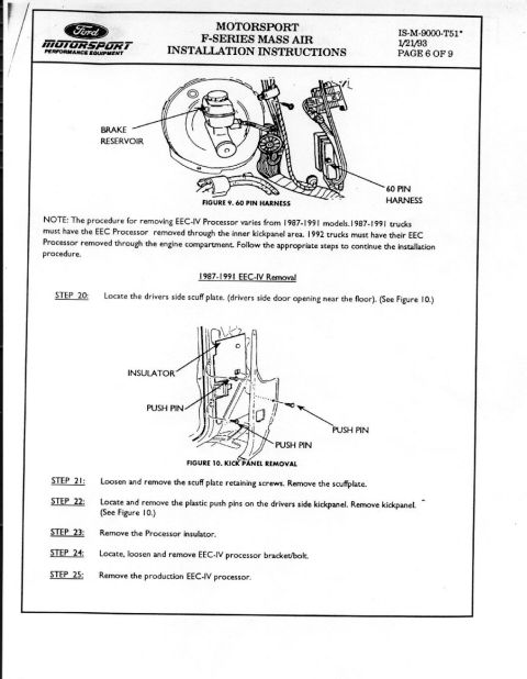 1990 Ford Bronco - Page 6 of the Ford Motorsport Mass Air install: 60-pin harness and 1987-1991 EEC-IV processor removal through the driver's-side kick panel…