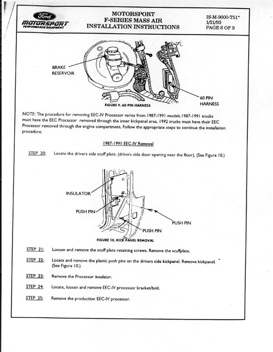 Ford Motorsport F-Series Mass Air install page 6 of 9: 1987-1991 EEC-IV processor removal via kick panel