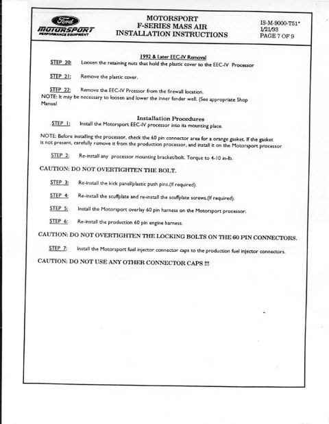 1990 Ford Bronco - Page 7 of the Ford Motorsport Mass Air install: 1992-and-later EEC-IV removal, then installing the Motorsport processor and overlay 60-pin…