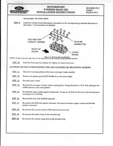 1990 Ford Bronco - Page 8 of the Ford Motorsport Mass Air install: connect overlay fuel-injector harness, install air cleaner lid, reinstall upper intake with…