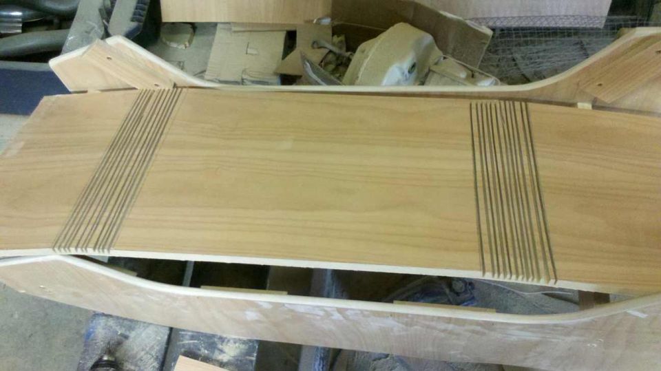 unfinished wooden console part with grooved detail