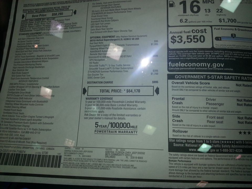 Window sticker for a vehicle with base price $58,295 and total price $64,170